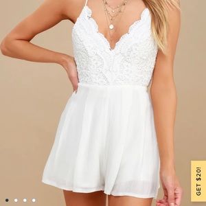 Lulus star spangled backless lace romper. Size M. Color white.